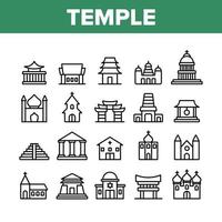 Temple Architecture Building Icons Set Vector