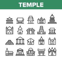 Temple Architecture Building Icons Set Vector