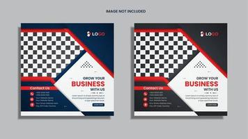 Corporate social media post design with blue, red, and black color unique shapes. vector