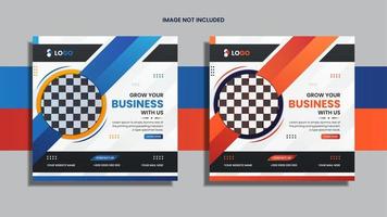 Modern Corporate social media post design with blue, and black color round and geometric shapes with ornaments. vector