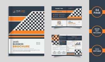 Corporate 4 page brochure design with yellow and grey color geometric shapes. vector