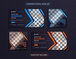 diseño de publicaciones en redes sociales de negocios webmodern con formas abstractas de color azul y naranja. vector