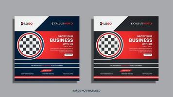 Modern Corporate social media post design with blue, red, and black color round and geometric creative shapes. vector