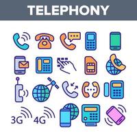 Global Telephony System Linear Vector Icons Set