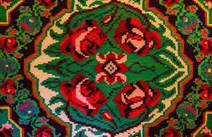 Romanian folk seamless pattern ornaments. Romanian traditional embroidery. Ethnic texture design. Traditional carpet design. Carpet ornaments. Rustic carpet design photo