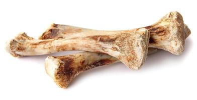 Three chicken bones are isolated on a white background. photo