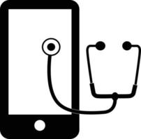 icono de telemedicina móvil sobre fondo blanco. señal de telemedicina. estetoscopio y símbolo de teléfono inteligente. estilo plano vector