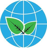 globe with green leaves icon on white background. eco sign. symbol of ecological, sustainable. vector