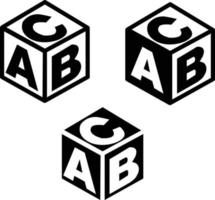 bloques de construcción abc sobre fondo blanco. signo de cubos del alfabeto. símbolo del alfabeto de bloque de bebé. estilo plano vector