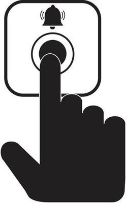 ring the door bell icon on white background. flat style. hand pushing the button sign. pressing the doorbell symbol.