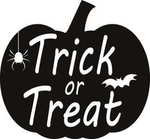 Trick or Treat on white background. Halloween sign. Halloween Shift Pumpkin symbol. Spider Web Halloween. vector