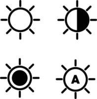 icono de brillo establecido en fondo blanco. señal de brillo. símbolo de brillo y contraste. estilo plano vector