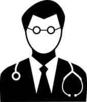 icono de médico sobre fondo blanco. estilo plano icono médico para el diseño de su sitio web, logotipo, aplicación, ui. médico masculino de atención médica con símbolo de estetoscopio. signo de médico hombre. vector