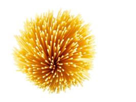 The bundle of spaghetti is isolated on a white background. a top view. photo