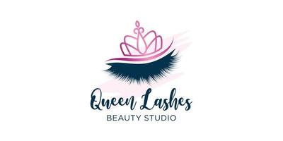 Eyelashes icon logo design with beauty queen element style Premium Vector