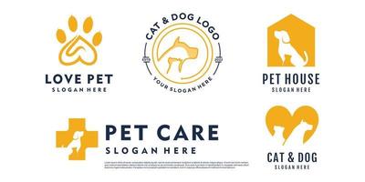 Pet logo design with creative unique element logo collection Premium Vector