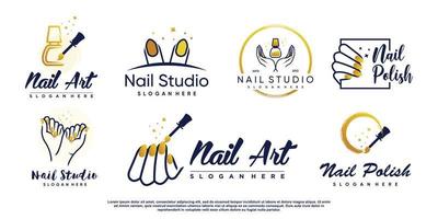 Nail logo collection with creative element concept Premium Vector