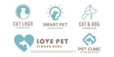 Pet logo design with creative unique element logo collection Premium Vector