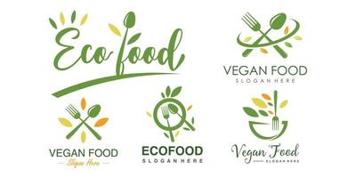 diseño de logotipo de icono de comida ecológica con vector premium de estilo orgánico de elemento creativo