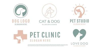 Pet logo design with creative unique element logo collection Premium Vector