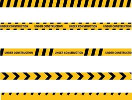 precaución cinta amarilla construir línea de advertencia sobre fondo blanco. sitio web desarrollado y que no funciona temporalmente para los visitantes. bajo el símbolo de la zona de construcción. estilo plano vector