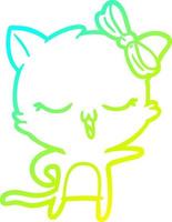 cold gradient line drawing cartoon cat with bow on head vector