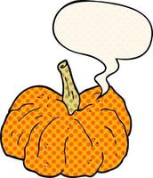 calabaza de dibujos animados y burbuja de habla al estilo de las historietas vector