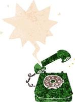 cartoon old telephone and speech bubble in retro textured style vector