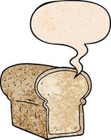 cartoon loaf of bread and speech bubble in retro texture style vector