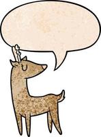cartoon deer and speech bubble in retro texture style vector