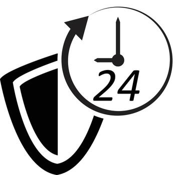 protected 24 hour icon on white background. flat style. shield sign. shield icon with 24 hours a day symbol. vector