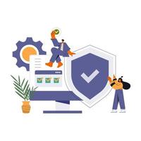 Network Security Tiny People Character Concept Vector Illustration, Suitable For Wallpaper, Banner, Background, Card, Book Illustration, Web Landing Page, and Other. Vector flat illustration