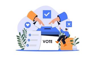 Vote ballot box. people putting pepper vote into the box. Election concept. Democracy, Freedom of speech, justice voting and opinion. Referendum and poll choice event. Vector illustration