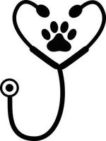 stethoscope silhouette with animal paw print icon on white background. flat style. veterinary medicine logo. medical and health care sign. vector