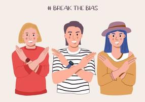 A group of women with their arms crossed. Break The Bias campaign. International Women's Day. Movement against discrimination and stereotypes vector