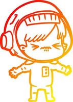 warm gradient line drawing angry cartoon space girl vector