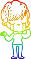 rainbow gradient line drawing cartoon woman crying vector