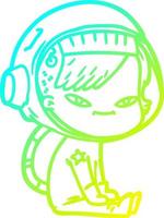 cold gradient line drawing cartoon astronaut woman vector