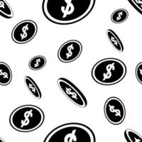 US dollar symbol. Falling coins. Endless vector pattern. Ornament on an isolated transparent background. Flat style. Monetary currency. Subjects of business and finance.