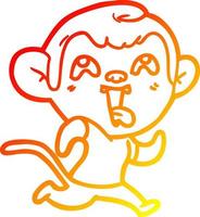 warm gradient line drawing crazy cartoon monkey jogging vector