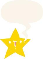 cute cartoon star and speech bubble in retro style vector