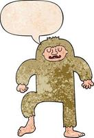 cartoon bigfoot and speech bubble in retro texture style vector