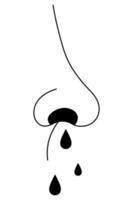 Human nose. Side view. The patient has a runny nose. Dripping drops silhouette. Vector illustration. Outline on isolated background. The man has rhinitis, he caught a cold. Medical theme.