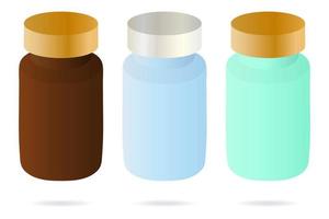 Pills. Plastic jar for medicines, vitamins and other things. Set of vector illustrations. Isolated background. Medicine vials collection. Tubes for pills prescribed by a doctor. Flat style.