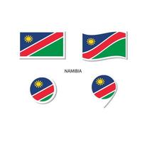 conjunto de iconos del logotipo de la bandera de namibia, iconos planos rectangulares, forma circular, marcador con banderas. vector