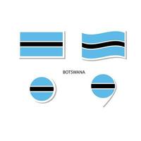 Conjunto de iconos del logotipo de la bandera de Botswana, iconos planos rectangulares, forma circular, marcador con banderas. vector