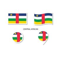 conjunto de iconos del logotipo de la bandera centroafricana, iconos planos rectangulares, forma circular, marcador con banderas. vector