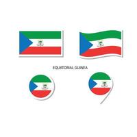 conjunto de iconos del logotipo de la bandera de guinea ecuatorial, iconos planos rectangulares, forma circular, marcador con banderas. vector