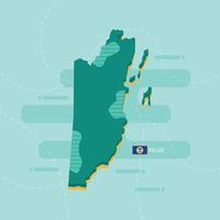 Mapa vectorial 3D de Belice con nombre y bandera del país sobre fondo verde claro y guión.