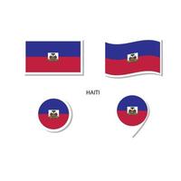 conjunto de iconos con el logotipo de la bandera de Haití, iconos planos rectangulares, forma circular, marcador con banderas. vector